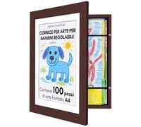 Americanflat Cornice Porta Disegni per Bambini (Mogano) - Cornice A4 da Parete con Passepartout e 25,5x32 cm Senza Passepartout - Apertura Frontale con Vetro Infrangibile