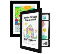 Americanflat Cornice Porta Disegni per Bambini (Nero) - Cornice A4 con Passepartout e 25x32 cm Senza Passepartout - Cornice Apribile per Disegni Bambini con Vetro Infrangibile, Pacco da 2