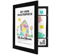 Americanflat Cornice Porta Disegni per Bambini (Nero) - Cornice A4 con Passepartout e 25x32 cm Senza Passepartout - Cornice Apribile per Disegni Bambini con Vetro Infrangibile