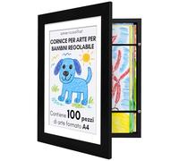 Americanflat Cornice Porta Disegni per Bambini (Nero) - Cornice A4 da Parete con Passepartout e 25,5x32 cm Senza Passepartout - Apertura Frontale con Vetro Infrangibile