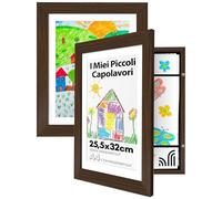 Americanflat Cornice Porta Disegni per Bambini (Noce) - Cornice A4 con Passepartout e 25x32 cm Senza Passepartout - Cornice Apribile per Disegni Bambini con Vetro Infrangibile, Pacco da 2