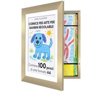 Americanflat Cornice Porta Disegni per Bambini (Oro) - Cornice A4 da Parete con Passepartout e 25,5x32 cm Senza Passepartout - Apertura Frontale con Vetro Infrangibile