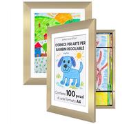 Americanflat Cornice Porta Disegni per Bambini (Oro) - Cornice A4 da Parete con Passepartout e 25,5x32 cm Senza Passepartout - Apertura Frontale con Vetro Infrangibile - Pacco de 2