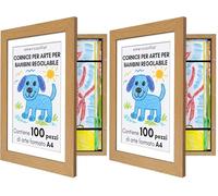 Americanflat Cornice Porta Disegni per Bambini (Rovere) - Cornice A4 con Passepartout e 25x32 cm Senza Passepartout - Cornice Apribile per Disegni Bambini con Vetro Infrangibile (Confezione da 2)