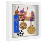 Americanflat Cornice Profonda per Oggetti 25x25 cm Bianca - Cornice 3D con Sfondo in Lino - Cornice Contenitore in Legno MDF, Vetro Antiurto e Ganci - Shadow Box da Parete o da Tavolo