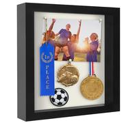 Americanflat Cornice Profonda per Oggetti 25x25 cm Nera - Cornice 3D con Sfondo in Lino - Cornice Contenitore in Legno MDF, Vetro Antiurto e Ganci - Shadow Box da Parete o da Tavolo