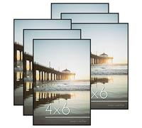 Americanflat Cornici frontali 4x6 in nero - Set di 6 cornici sottili in plastica senza cornice con vetro infrangibile e cavalletto pop-up per display orizzontale e verticale.