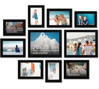 Americanflat Set Cornici Foto da Parete e da Tavolo Nere, 10 Pezzi - Due da 20x25 cm, Quattro da 13x18 cm e Quattro Cornici 10x15 cm - Composizione Portafoto da Parete con Vetro Infrangibile