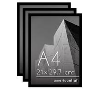 Americanflat Set di 3 Cornici A4 Nere - Portafoto da Tavolo con Bordo Sottile e Vetro Resistente agli Urti - Ganci e Cavalletto Integrati per Pareti e Ripiani - Orizzontale o Verticale