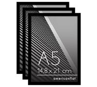 Americanflat Set di 3 Cornici A5 Nere - Cornici per Foto con Bordo Sottile e Pannello Vetro Resistente agli Urti - Ganci e Cavalletto Integrati per Pareti e Ripiani - Orizzontale o Verticale