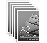 Americanflat Set di 5 Cornici A3 Bianche - Cornici per Foto con Bordo Sottile e Pannello in Plexiglass - Cornice da Parete con Ganci Seghettati Integrati - Orizzontale o Verticale