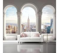 Americano Carta Da Parati Murale 200 X 140 Cm Bianco Architettura Colonnato - Effetto 3D, Alta Definizione, Facile Da Posare, Ideale Per Camera, Ufficio O Corridoio