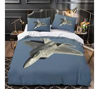 Americano F22 Raptor Caccia 3D Stampa Digitale Militare Copripiumino 3 Pezzi Set Copripiumino Set Di Biancheria Da Letto Con Cerniera Microfibra Morbido E Federe Per Bambini Double（200x200cm）