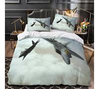 Americano F22 Raptor Caccia 3D Stampa Digitale Militare Set Copripiumino 3 Pezzi Copripiumino Microfibra Morbido Set Di Biancheria Da Letto E Federe Con Cerniera Per Bambini Double（200x200cm）