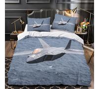 Americano F22 Raptor Caccia Set Copripiumino 3D Stampa Digitale Militare Copripiumino 3 Pezzi Set Di Biancheria Da Letto Microfibra Morbido E Federe Con Cerniera Per Bambini Double（200x200cm）