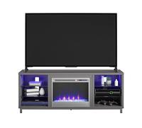 Ameriwood Home Lumina Supporto TV con camino 70", riscaldatore elettrico sostituibile inseribile nel caminetto, telecomando, timer, luci LED che cambiano colore, fiamme cristalline, grigio grafite