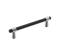 Amerock Maniglia per armadietto, cromo lucido/nero opaco, 128 mm, centro a centro, fusione, confezione da 1, maniglia per armadietto, hardware per armadietti