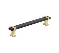 Amerock Maniglia per armadietto, nero opaco spazzolato, oro spazzolato, 160 mm, da centro a centro, Overton, confezione da 1, maniglia per cassetti, accessori per armadietti