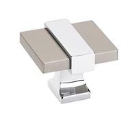 Amerock Pomello per armadietto, nichel satinato/cromo lucido, lunghezza 35 mm, Overton, confezione da 1, pomello per cassetti, hardware per armadietti