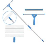 AMERWASH PLUS Window Squeegee Washing Kit for High Window, Shower Glass Door, Mirror Cleaning, with 69-inch Extension Pole, Extra 14'' Wide Squeegee and 2 Microfiber Scrubbers Included