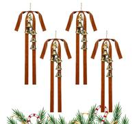 Amesor Fiocchi In Velluto Per Albero Di Natale | Grandi Fiocchi Rustici in Velluto per Scale e Ghirlande Natalizie con Campanelli - 4 Pezzi Addobbi Festivi Per Porta Ghirlanda Parete
