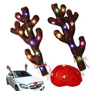 Amesor Kit per auto con renna, kit per corna di renna per auto di Natale,per con cervi con luce - decorativi festivi, corna di per e naso per le vacanze di Natale
