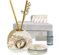 Ametista bomboniera profumatore Battesimo 7x6 cm in marmo di carrara e legno naturale con scatola, essenza, confetti nastro e bigliettino personalizzato (Battesimo)