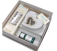 Ametista Regali, bomboniera in marmo di carrara e legno naturale cm 8x8 con scatola, confetti, nastro ed essenza