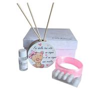Ametista Regali Bomboniere - Diffusore Battesimo Bimba 8x7,5cm Completo di scatola, nastro organza rosa, confetti senza glutine, bacchette assorbenti, essenza e bigliettino personalizzato