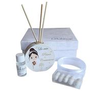 Ametista Regali Bomboniere - Diffusore Prima Comunione Bimba 8x7,5cm Completo di scatola, nastro organza bianco, confetti senza glutine, bacchette assorbenti, essenza e bigliettino personalizzato