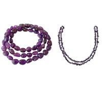 Ametista viola - Set di 2 collane, pietra portafortuna di febbraio, liscia burattata 66 cm e collana non tagliata 86 cm, 66 cm, pietra preziosa ametista