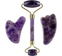 AMETISTO STONE RUPPIO AMETYST MASSAGER NATURALE STRUMENTO STRUMENTI GUA SHA SET Spa Agopuntura che raschia il massaggio for l'assistenza sanitaria del corpo cristallino (Color : Purple 3 Pcs Set)