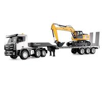 Amewi Set 2 in 1 camion con piano profondo ed escavatore 1:24 RTR telecomandato RC, cantiere per bambini, 8 anni, antracite nero-giallo