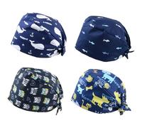 Amexo 4 Pezzi Cuffie Chirurgiche, Cappelli Scrub Cotone, Cappello Bouffant Regolabil con Fascia Sudore Cappelli da Lavoro Unisex varietà di Modelli di Stampa Adatto a Medici Chef Cuffie da Doccia