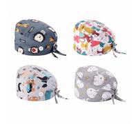 Amexo 4 Pezzi Cuffie Chirurgiche, Cappelli Scrub Cotone, Cappello Bouffant Regolabil con Fascia Sudore Cappelli da Lavoro Unisex varietà di Modelli di Stampa Adatto a Medici Chef Cuffie