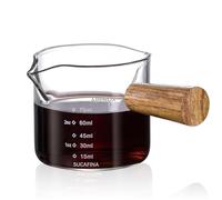 Amexo Bicchierini da Caffè Con Beccuccio Doppio, 75ml Bicchiere Dosatore per Espresso, Icchiere Dosatore Doppio con Manico in Legno, Dosatori Tripla Brocca per Latte per Espresso, Cucina, Ristorante