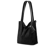 Amexo Borsa a Tracolla in Velluto a Coste Borse Tote da Donna e Ragazza Borsa Shopper Grande Capacità con Cerniera Borsa a Tracolla Nera per Scuola Lavoro Acquisti Viaggi Uso Quotidiano
