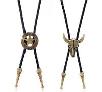 Amexo Cravatte Bolo in Pelle, 2 Pezzi Cravatte da Cowboy Bronzo Collana in Pelle Regolabile, Collana Bolo Vintage Accessori per Costumi da Cowboy per Uomo Donna