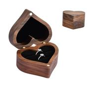 Amexo Scatola Porta Anelli a Forma di Cuore, Scatola Anelli in Legno di Noce con 2 Scomparti e Velluto Nero, Scatola per Gioielli Scatola di Presentazione per Anelli per Proposta Matrimonio