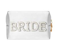 Amexo Sposa Sacchetto Trucco Borsa per Cosmetici con Lettera da Sposa in Perle Bianche e Strass Sacchetto per Articoli da Toeletta per Donne e Ragazze Sacchetto Trucco da Viaggio per Matrimonio