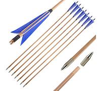 AMEYXGS 33 Pollici Frecce di bambù Frecce di Caccia Frecce di bambù di Pratica del Bersaglio di Tiro con L'Arco con 5 "Piume di Tacchino per Arco Ricurvo Longbow Tradizionale 6/12 Pezzi (12pcs, Blu)
