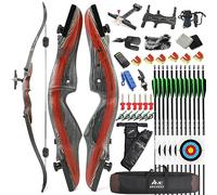 AMEYXGS 62 Pollici Arco Ricurvo e Frecce Set 20-50 Libbre - Arco da Caccia Lungo Con Custodia, Faretra e Accessori per Tiro - Mano Destra (50lbs)