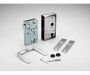 AMF 567273 - Set completo con serratura (serratura a cassa, serratura a incastro, larghezza cassetta: 40 mm, misura mandrino 60 mm, con pulsante, per saldare, 2 tourig, in acciaio)