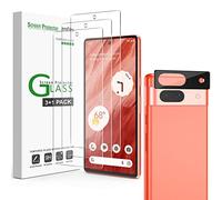amFilm Confezione da 3 pellicole protettive per schermo in vetro temperato per Google Pixel 7a, con 1 confezione di protezione per obiettivo della fotocamera, spessore 0,33 mm, HD trasparente, antigraffio senza bolle