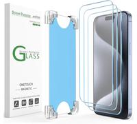amFilm OneTouch - Confezione da 3 pellicole protettive magnetiche per iPhone 15 Pro Max da 6,7 pollici, ecologiche e ridotte in plastica, in vetro temperato ultra 9H, indistruttibile, allineamento