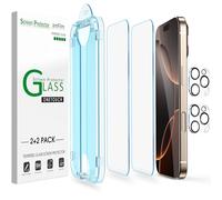 amFilm OneTouch Vetro Temperato Pellicola Protettiva per iPhone 16 Pro Max | Allineamento Automatico, Senza Bolle, Anti Graffio, con Pellicola Proteggi Obiettivo Fotocamera [2+2 Pezzi]