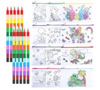 AMFUN 12 Pezzi Astucci per Bambini da Colorare, Astuccio in Tela Bianco con Cerniera, DIY Astuccio Matite con 12 Pastelli a cera impilabili (12 colori in 1)