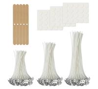 AMFUN 180 Pezzi Stoppini per Candele, Stoppini di Naturali Candela con 5 pezzi Porta Stoppino in Legno e 100 pezzi Adesivi, Set di Stoppini per Candele per Fabbricazione di Candele Candela Fai da Te