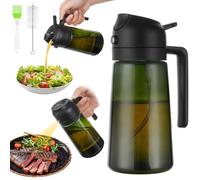 AMFUN 2 in 1 Spruzzatore Olio e Dosatore Olio, Spruzzino Olio per Friggitrice Aria 470ML, Oliera Spray per Cucina per Cucina, Insalata e Barbecue, con Protezione Dalla Luce, Nero