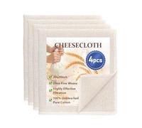 AMFUN 4 Pezzi Garza Alimentare, Filtrante per Alimenti 50×50cm, Panno per Formaggio, Cotone Naturale, Telo Filtrante per Formaggio, Frutta, Tofu,Yogurt, Caffè, Riutilizzabili
